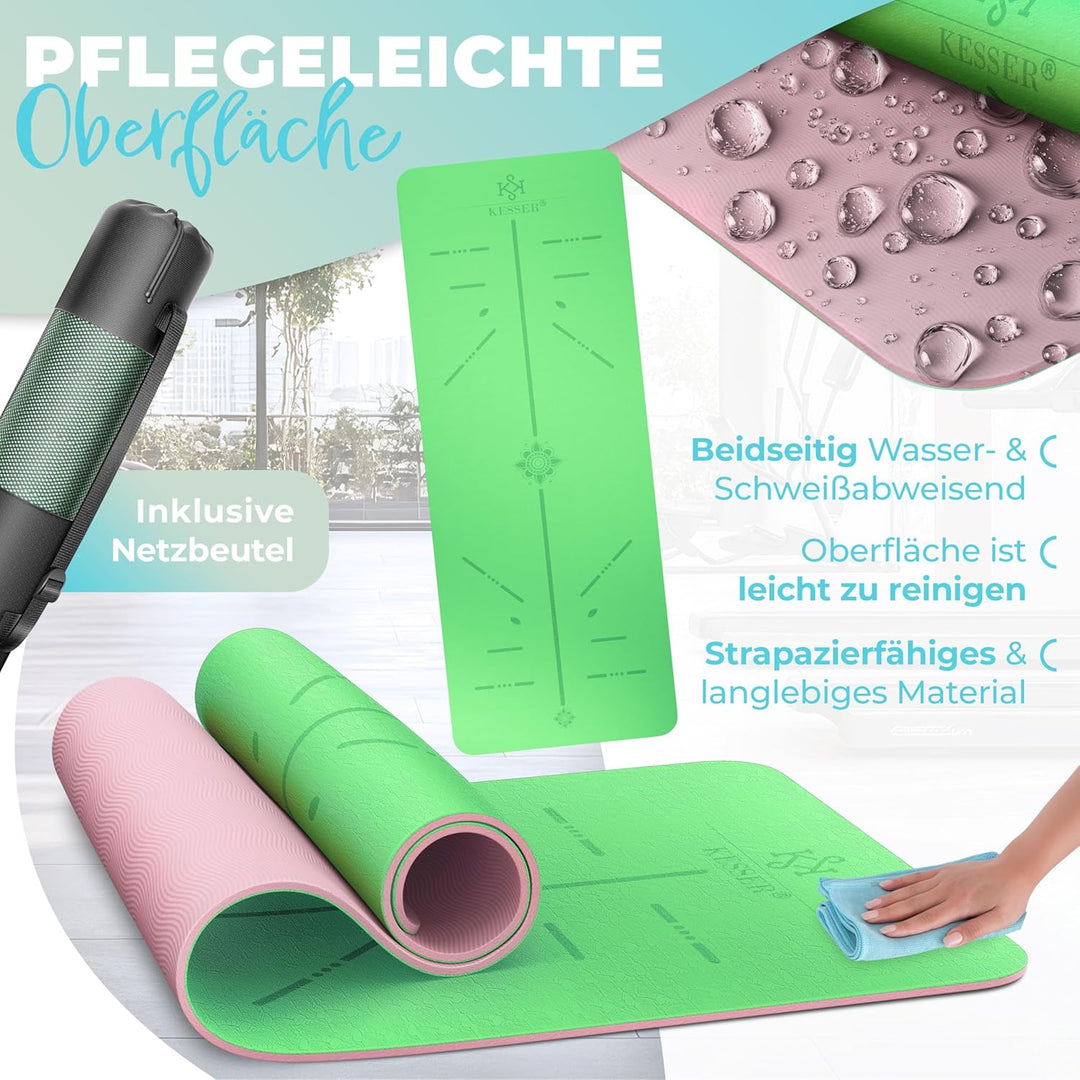 KESSER® Gymnastikmatte mit Tragegurt rutschfest TPE Yogamatte Gepolstert & rutschfest Fitnessmatte,