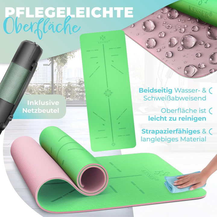 KESSER® Gymnastikmatte mit Tragegurt rutschfest TPE Yogamatte Gepolstert & rutschfest Fitnessmatte,