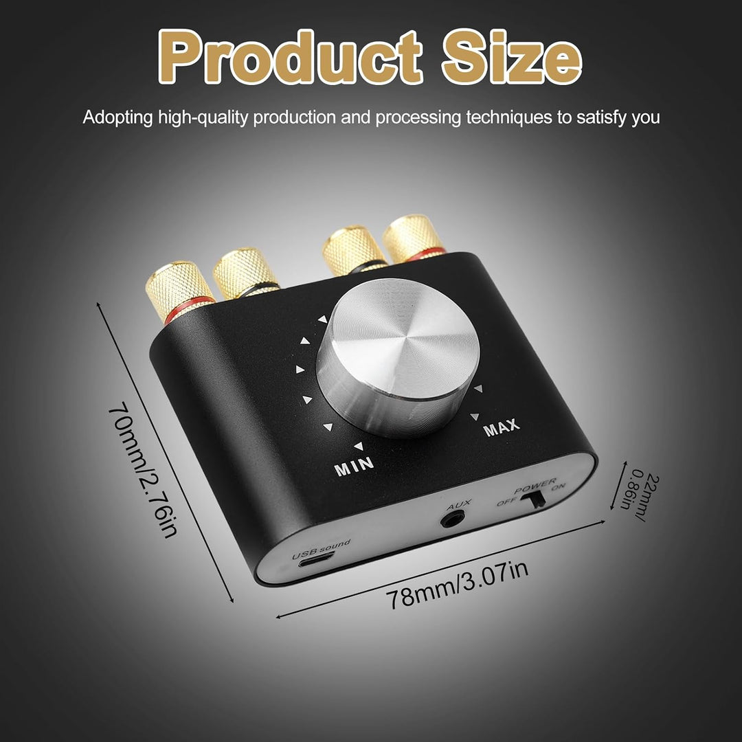 100W Mini Verstärker Bluetooth, Digital Power Amplifier HiFi Stereo Verstärker mit Netzteil, DC 12V-