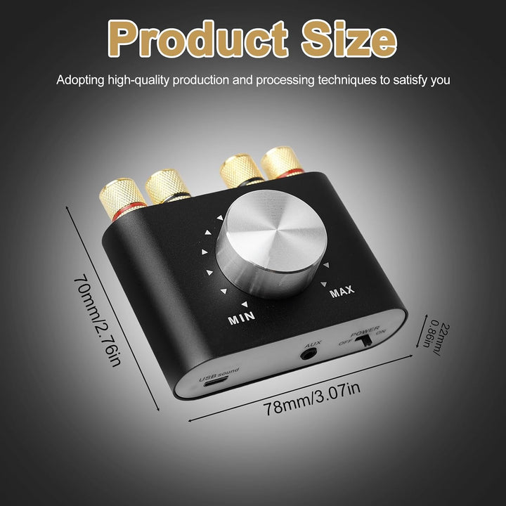 100W Mini Verstärker Bluetooth, Digital Power Amplifier HiFi Stereo Verstärker mit Netzteil, DC 12V-