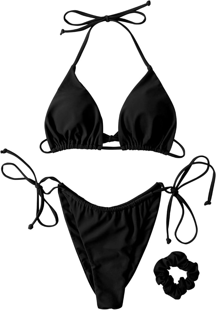 RXRXCOCO Sexy Brazilian Bikini Damen Set Triangel String Oberteil Bikini Tanga Bademode S Schwarz, S