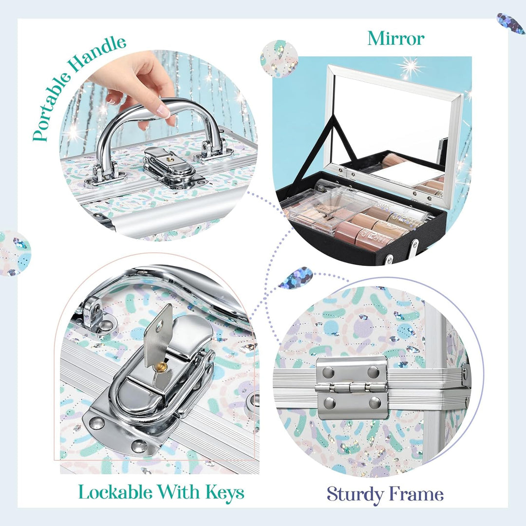 Joligrace Kosmetikkoffer Schminkkoffer, Kosmetik Make up Organizer Koffer Mit Schlüssel und Spiegel