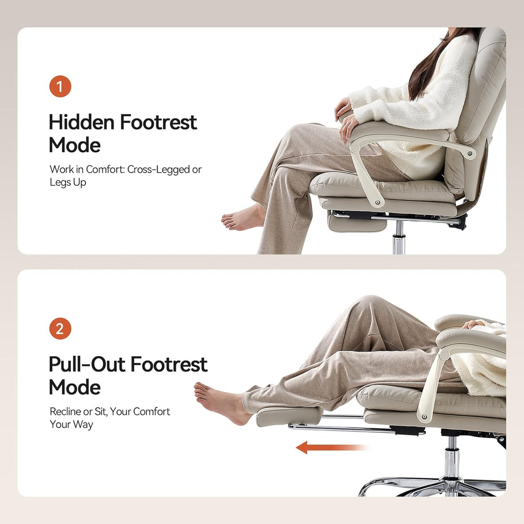 EMIAH Ergonomischer Bürostuhl mit Fussstütze, Verstellbarer Schreibtischstuhl Echtes Leder, Bequeme