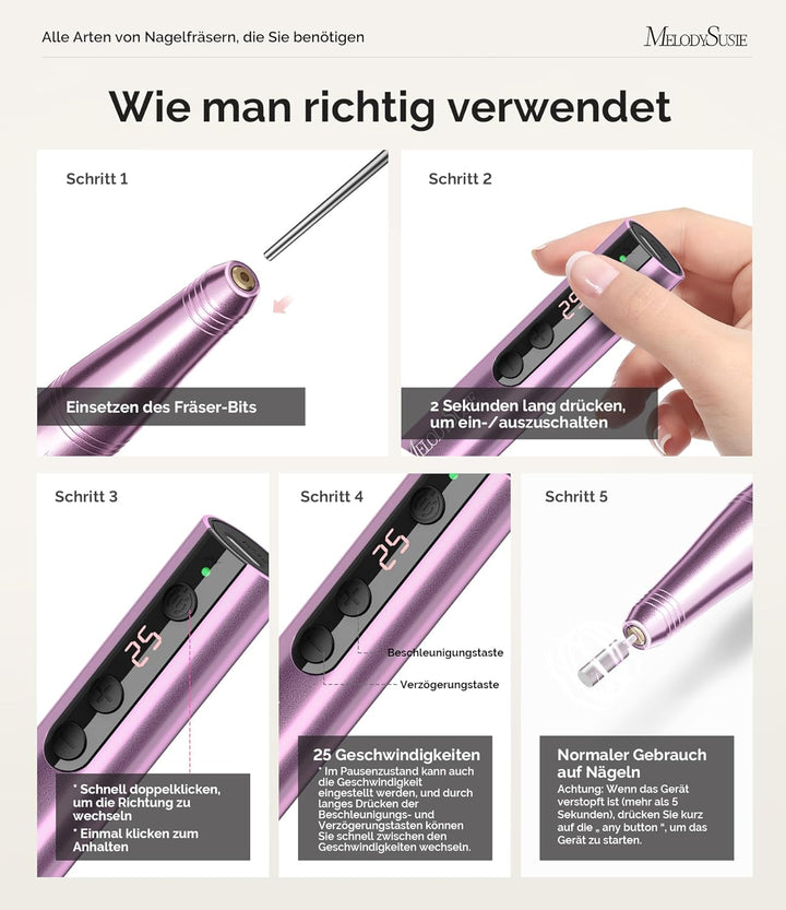 MelodySusie Kabellose Elektrische Nagelfräser 11 in 1 Kit, PC180F 25000RPM Tragbare Nagelfeile Set f