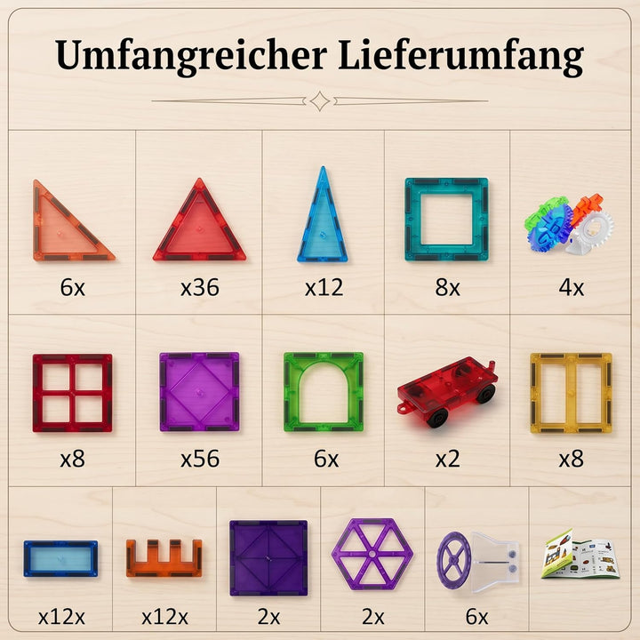 BauHelden Magnetbausteine Set, 180 Teile, Magnetische Bausteine, BPA Frei, Deutsche Bauanleitung, Kr