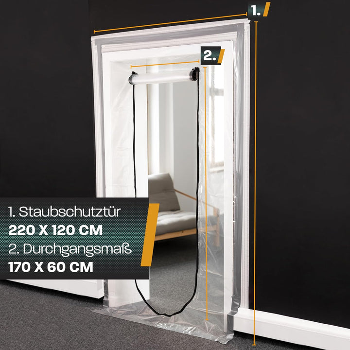 Hinrichs 4x Staubschutztür mit Reissverschluss - 220x120cm Staubschutztüren - Baufolie transparent S