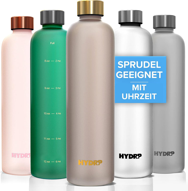HYDROP® Trinkflasche 1L Kohlensäure geeignet & auslaufsicher [100% DICHT] - Trinkflasche für Kohlens