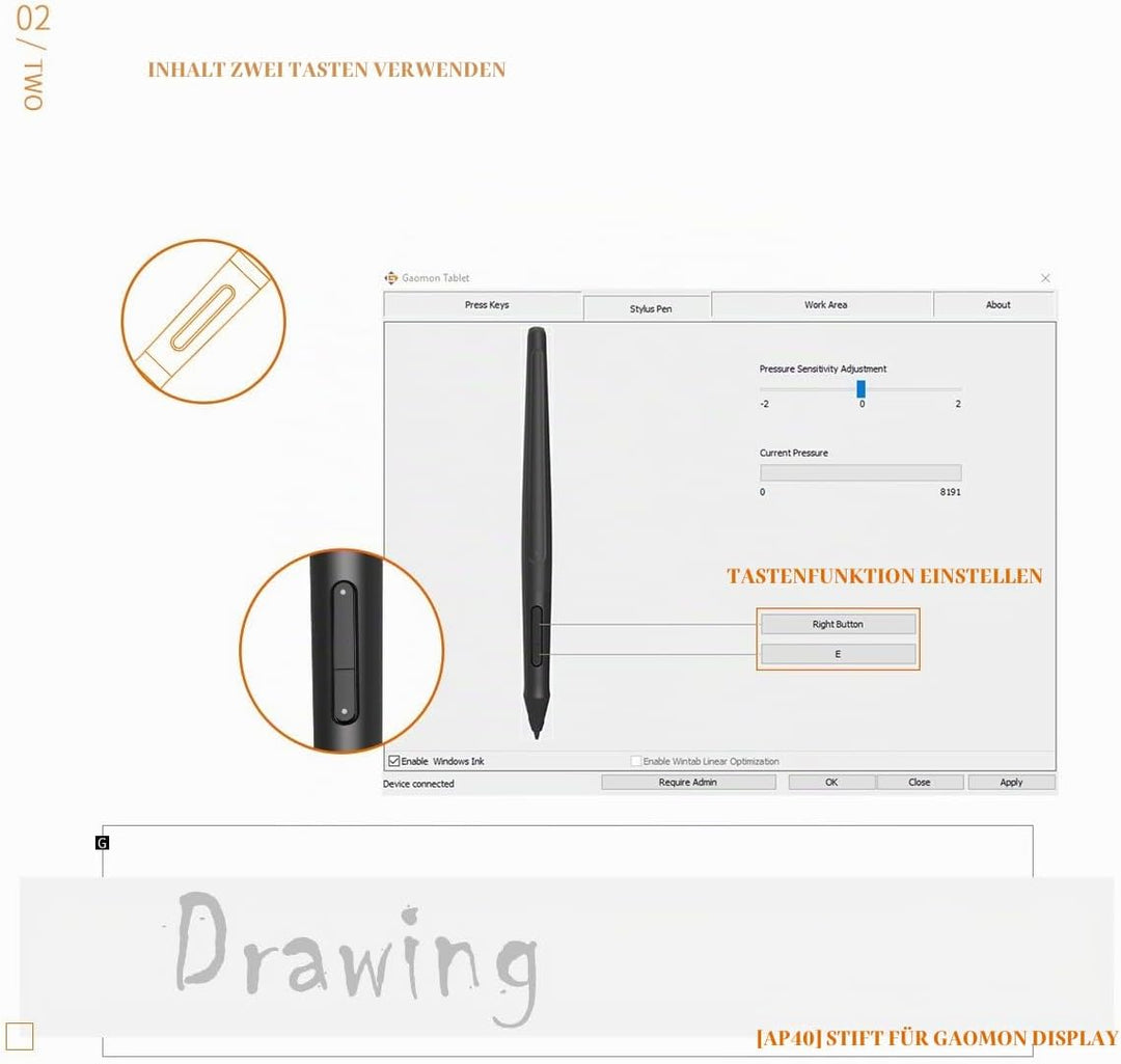 GAOMON ArtPaint AP40 Wiederaufladbare Stift PD1560