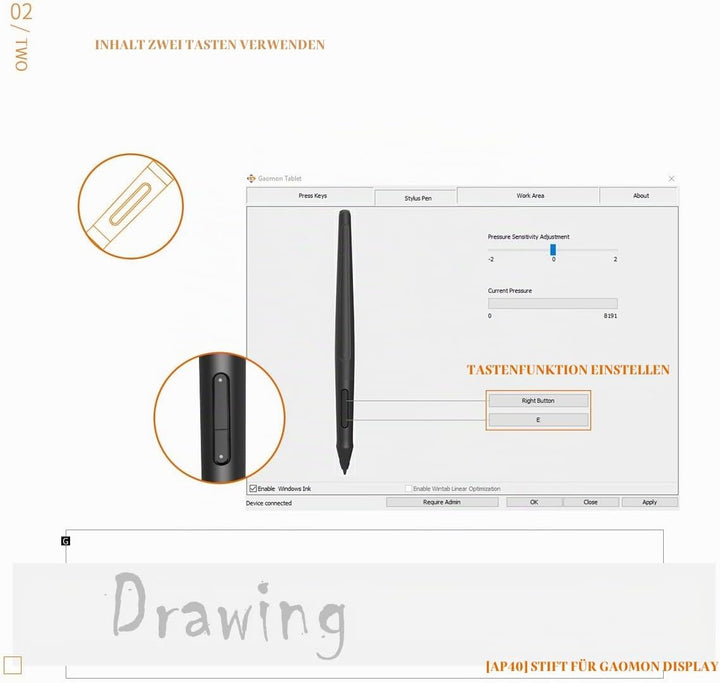 GAOMON ArtPaint AP40 Wiederaufladbare Stift PD1560