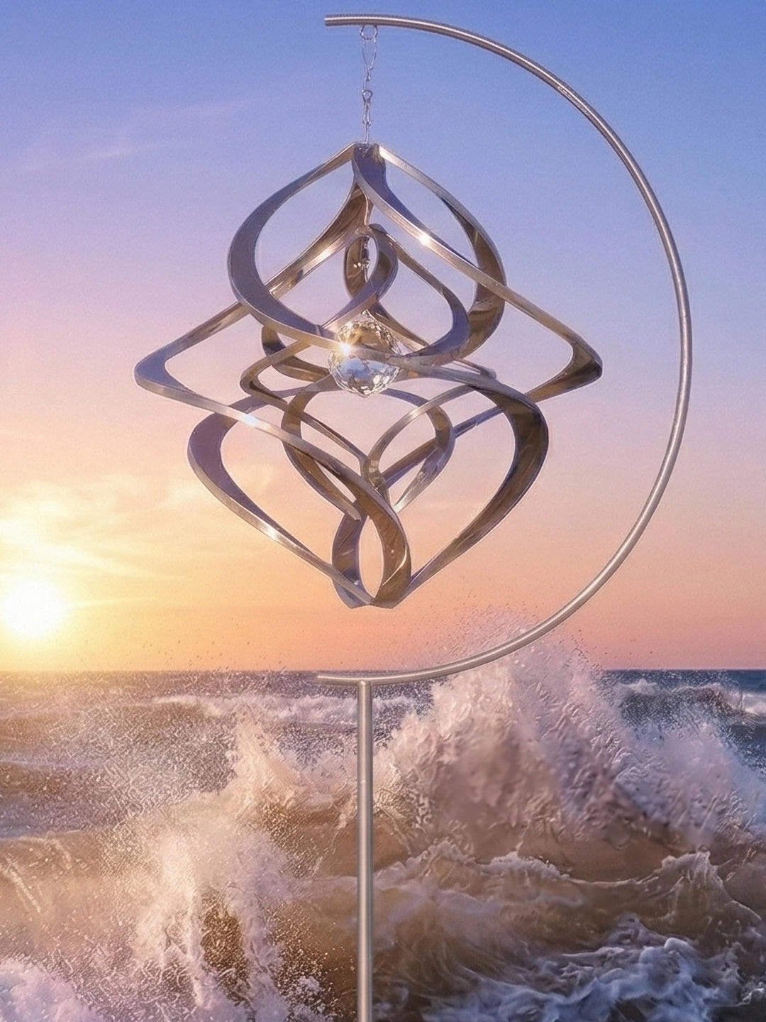 POMMERNTRAUM ® | Edelstahlwindspiel MIT STÄNDER + 4 cm KRISTALL | Windspiel Edelstahl | Winddancer |