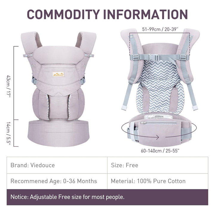 Viedouce Babytrage Neugeborene ab Geburt, Ergonomische Baby Trage Baumwolle Tragegurt mit Kopstütze