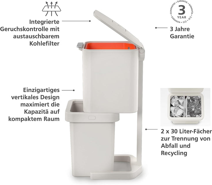 Joseph Joseph 30091 Joseph Totem Pop - Mülltrennungs und Recyclingeinheit 60 Liter - steinfarbig, 60