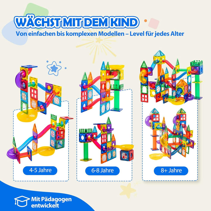 Magnetische Kugelbahn Erweiterungsset 125 Teile – 7,5cm Standardgrösse & 100% kompatibel mit gängige