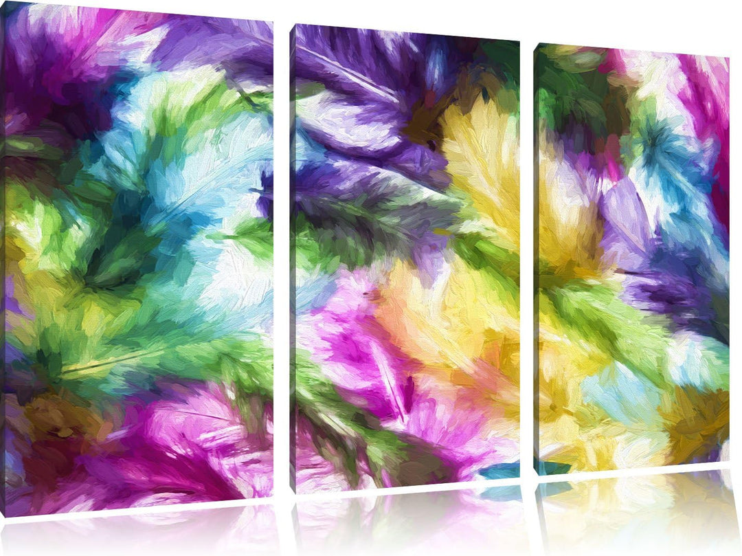 Pixxprint Anordnung von Federn als Leinwandbild/Grösse: 3 Teilig (120x80) cm/Wandbild/Kunstdruck/fer