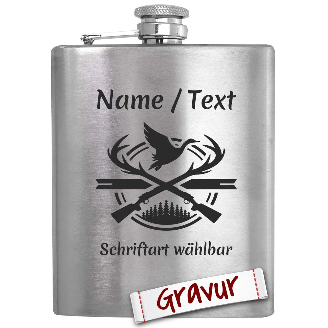Jäger Geschenk Flachmann mit Gravur/Spruch personalisiert, Jagd Geschenke für Männer/Papa/Opa/Eheman