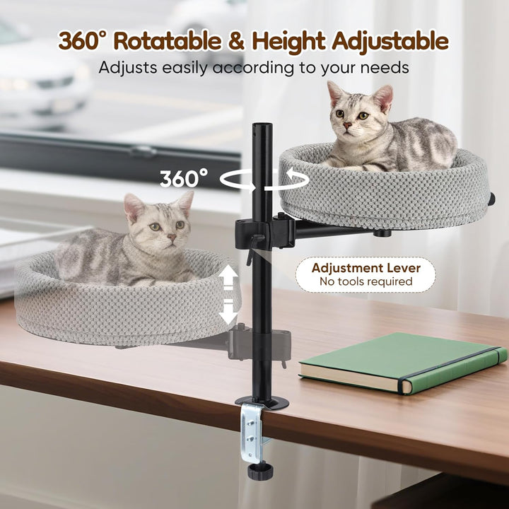 Höhenverstellbares Katzenbett für Schreibtische – 360° drehbar, Einklemmschutz und platzsparend, Kat