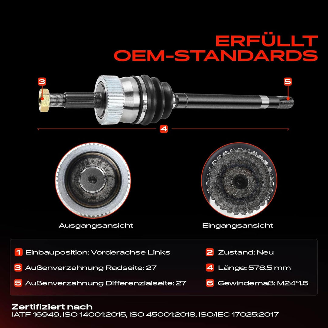 Frankberg Antriebswelle Vorne Links Kompatibel mit Grand Cherokee I ZG ZJ 2.5L-5.9L 1991-1999 472038