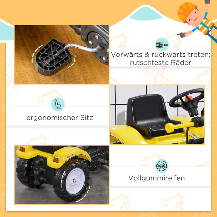 HOMCOM Trettraktor Tretauto Traktor ab 3 Jahre Spielzeug Kinder Schwarz+Gelb 114 x 41 x 52 cm Mehrfa