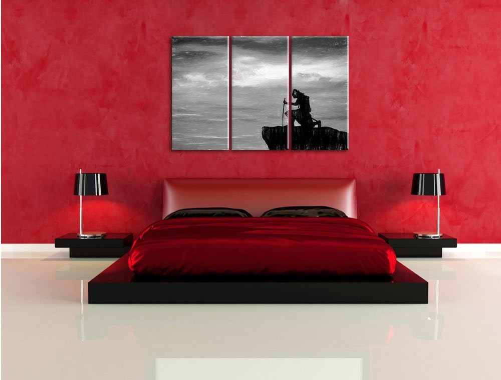 Pixxprint Samurai auf der Spitze des Berges / 3-Teilig/Gesamtmass 120cm Leinwandbild bespannt auf Ho