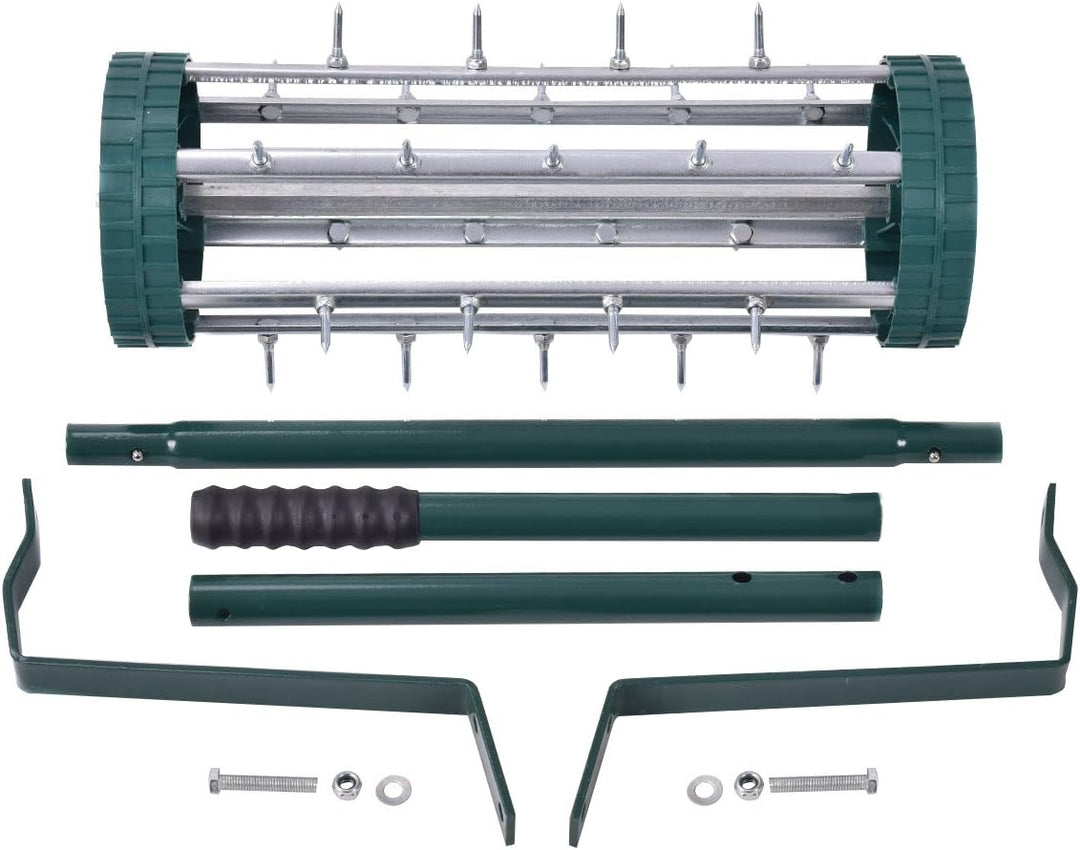 COSTWAY Rasenlüfter Walze, Rasenrolle mit Stiel & Nägeln, Handvertikutierer rollend, Rasenbelüfter m