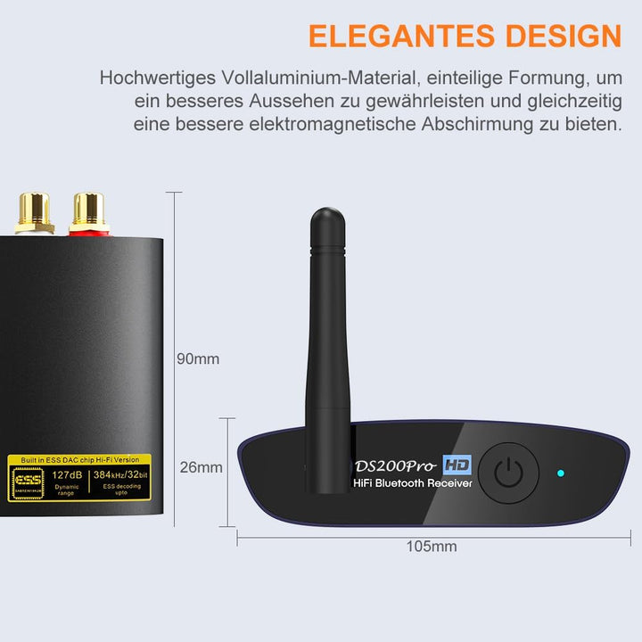 Bluetooth 5.3 HiFi Empfänger für Stereoanlage, Bluetooth Audio Adapter mit Audiophilem DAC (384kHz /