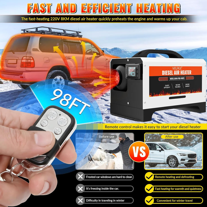 8 kW Dieselheizung,12V/24V DC & 110V /240V AC Diesel Standheizung,mit Fernbedienung & Anzeigebildsch