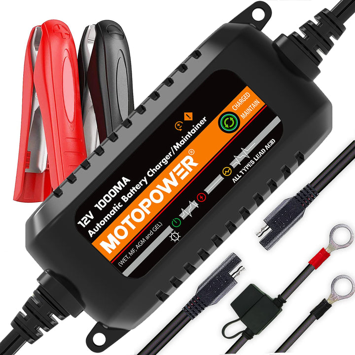 MOTOPOWER MP00205B 12 V 1000 mA Ladegerät/Batterieerhaltung, vollautomatisch, Schwarz b) - 12V 1000m