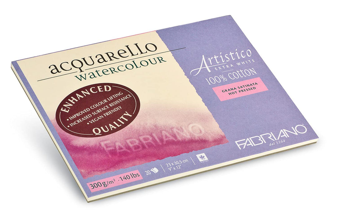 Honsell Fabriano Artistico Acquarello Watercolour, extra weiss, satiniert hot pressed, 23 x 30,5 cm,