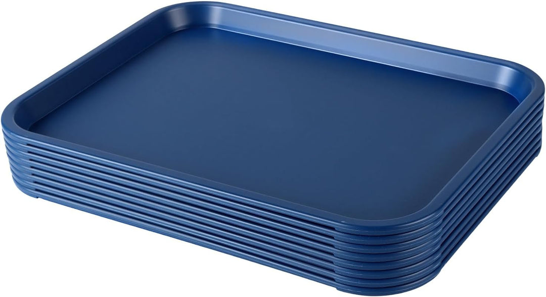 FUNSUEI 8 Stück Fast Food Tablett, 35 x 27 x 2,3cm Kunststoff Rechteckig Serviertablett, Blau Kunsts