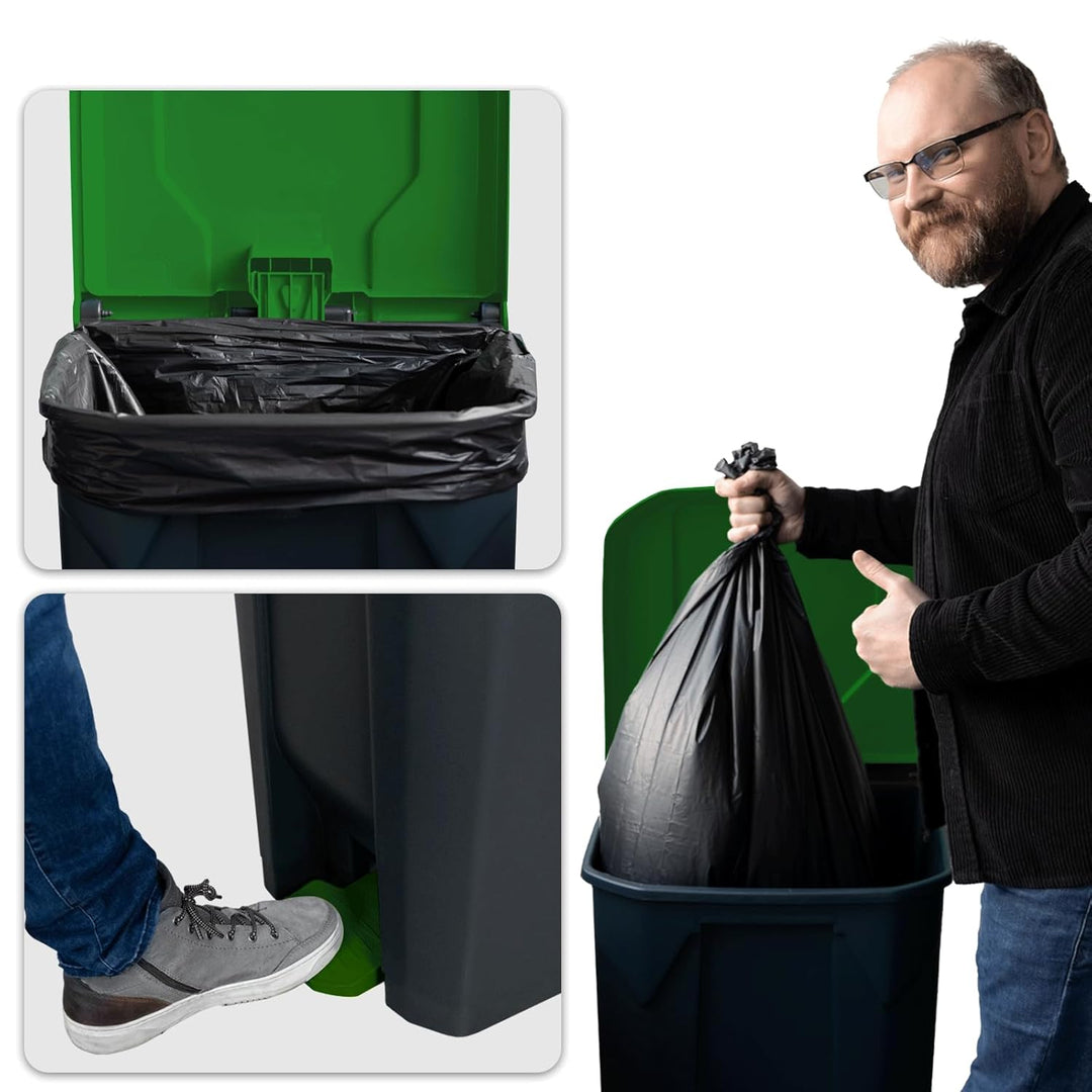 casa pura Mülltonne, Mülleimer 80 Liter, grüner Deckel, Abfalleimer für Küche und Büro, Mülltrennsys