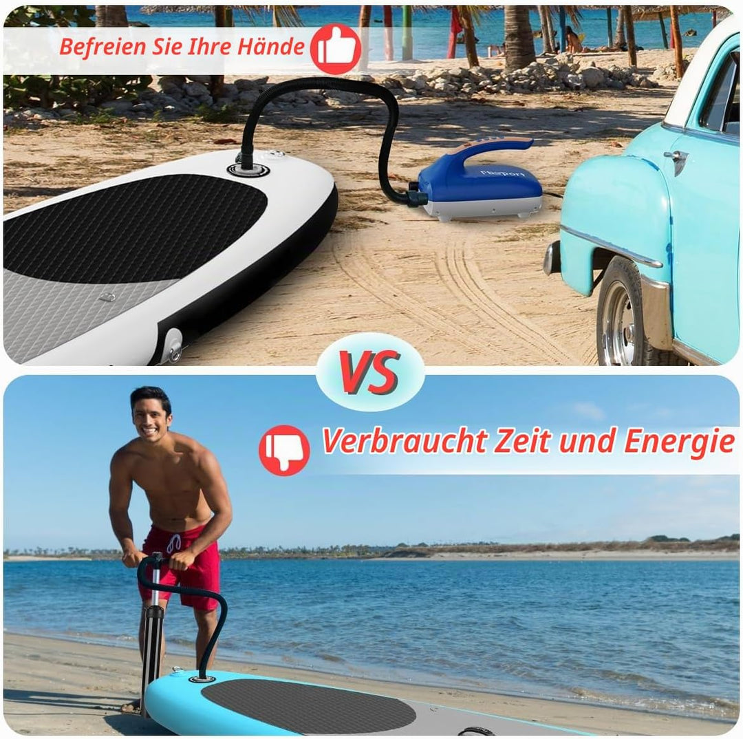 SUP Pumpe Elektrisch 20 PSI, 12V DC Elektrische Hochdruck Luftpumpe mit Auto-Off-Funktion, 2-Stufen