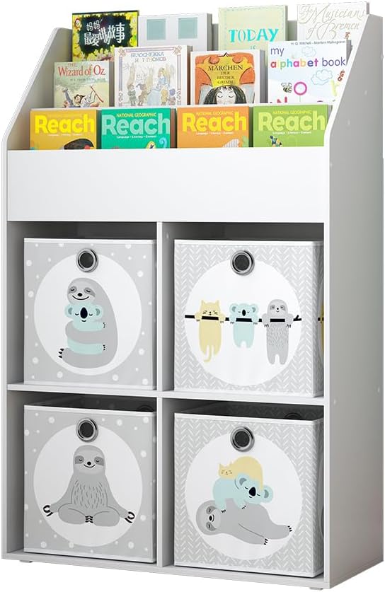 Vicco Kinderregal Weiss Conny mit 4 Ablagen für Faltboxen - 72x111x30 cm aus Spanplatte - Bücherrega
