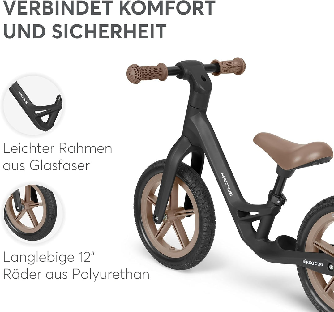 KikkaBoo Magnus Laufrad für Kinder 3–6 Jahre, Leichter Fiberglas Rahmen, Verstellbarer Sitz, rutschf