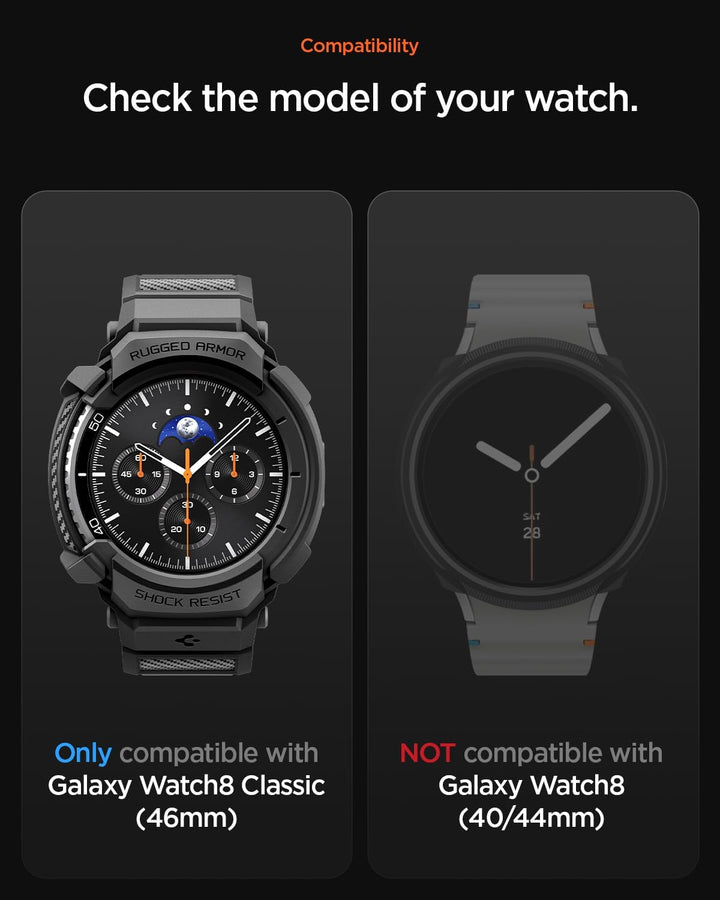 Spigen Rugged Armor Pro Hülle mit Band für Samsung Galaxy Watch 8 Classic | TPU-Unibody-Hülle mit Ar
