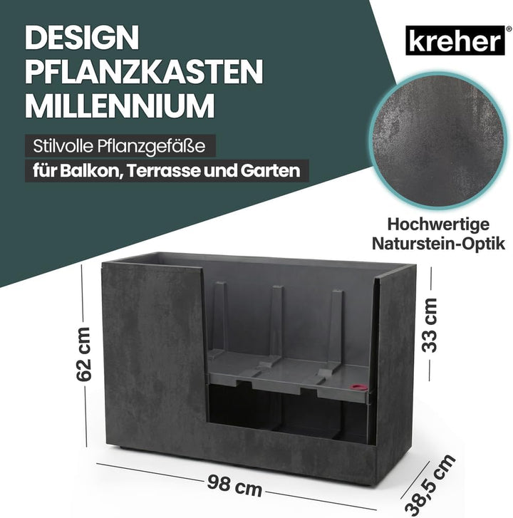 Kreher XL Pflanzkasten Millennium in verschiedenen Formaten und Farben. Tolle Naturstein Optik in Br