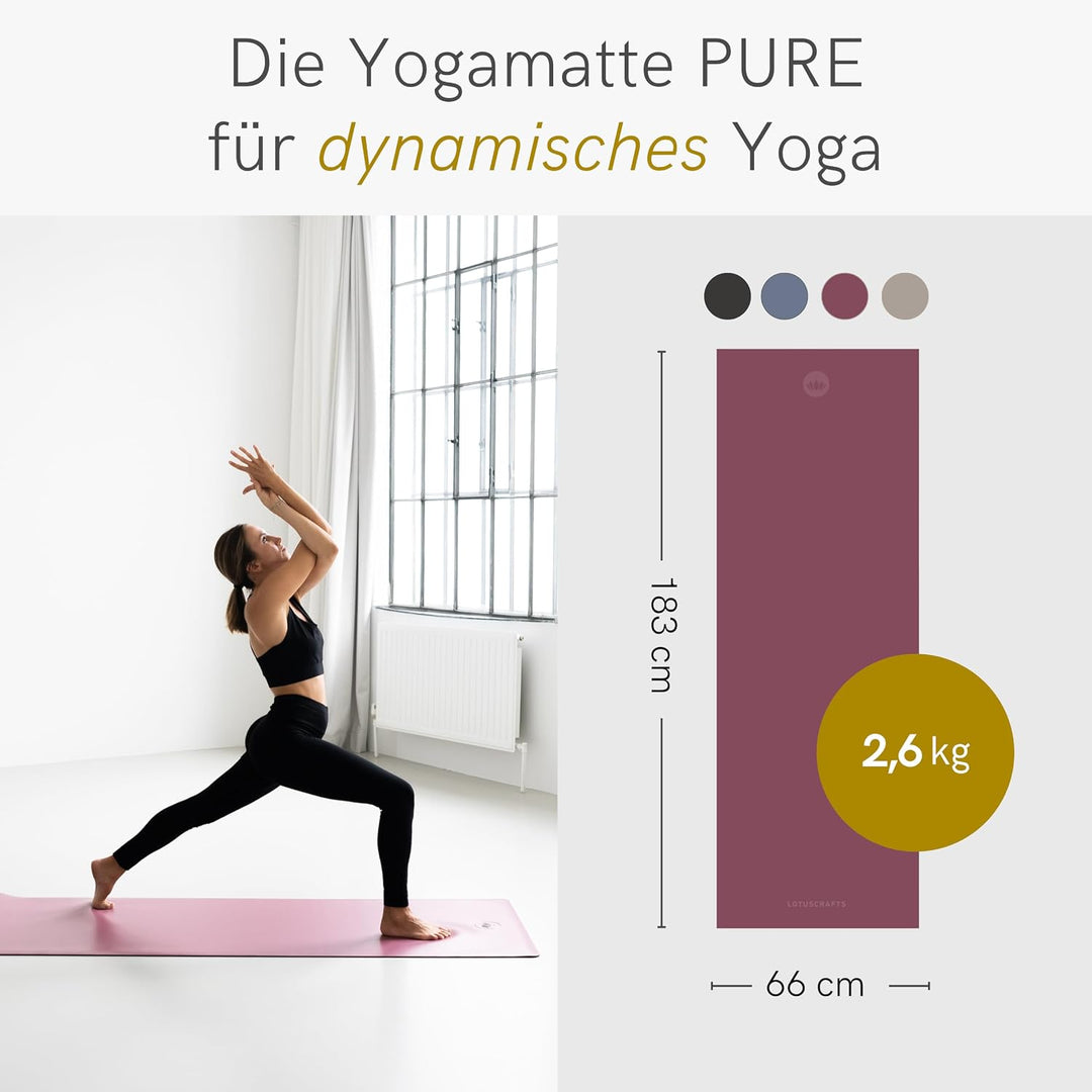 LOTUSCRAFTS® Yogamatte rutschfest, aus Naturkautschuk, universell einsetzbar als Yoga Matte, Sportma