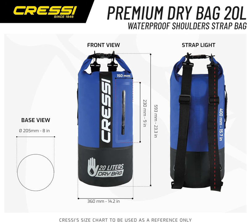 Cressi Unisex – Erwachsene Dry Bag Premium 20LT 20 L Schwarz/Blau/Bicolor, 20 L Schwarz/Blau/Bicolor