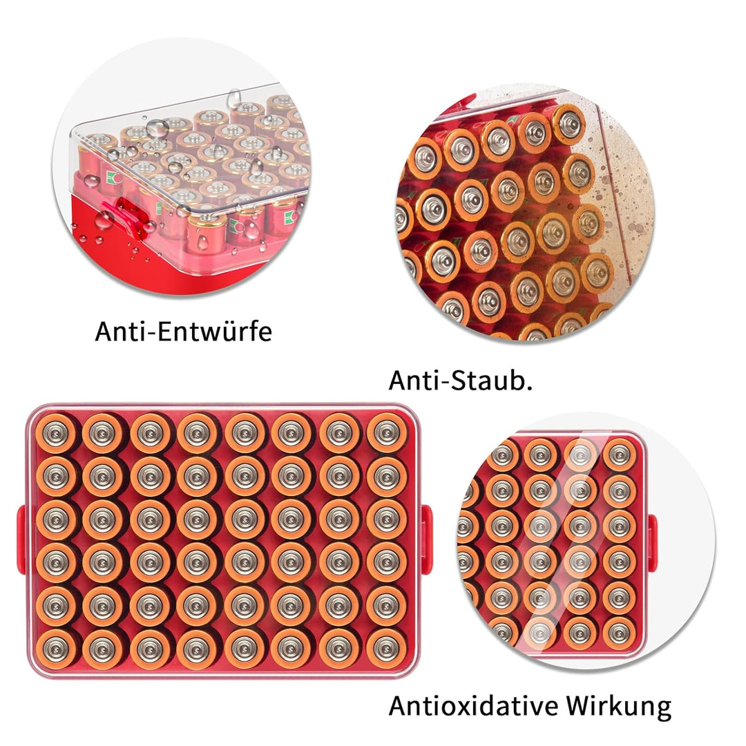 Batterie Organizer Aufbewahrungshülle, Kleine Batterie Tresor Box Container für 48 Stück AA-Batterie