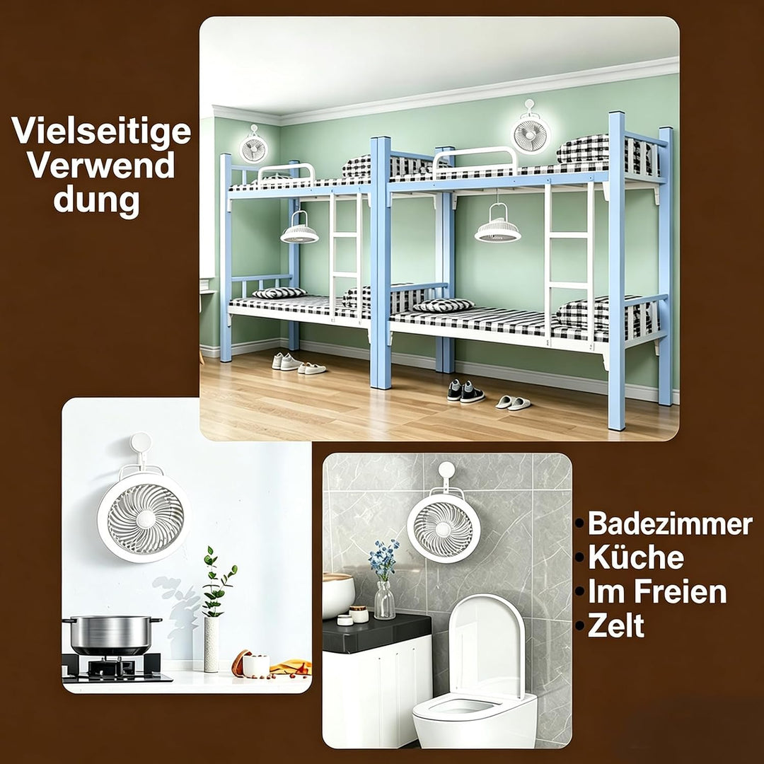 Camping Ventilator, 21 cm Campinglampe Lange Laufzeit mit 3 Windstufen | 3 Lichtstufen, Fernbedienun