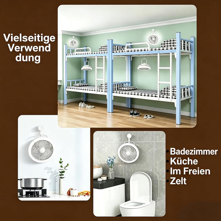 Camping Ventilator, 21 cm Campinglampe Lange Laufzeit mit 3 Windstufen | 3 Lichtstufen, Fernbedienun