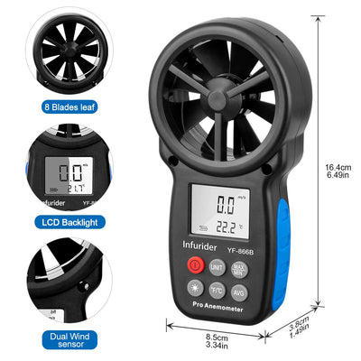 INFURIDER Digital Anemometer YF-866B,Windmesser Windmessgerät LCD Wind Speed Meter Gauge Air Flow Me