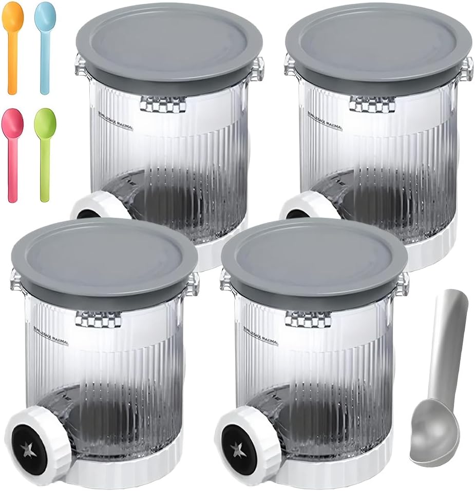 4 Stück Ninja Swirl Creami Behälter mit 5 Löffeln, 500ml Eisbehälter für Ninja Creami NC701 & NC700