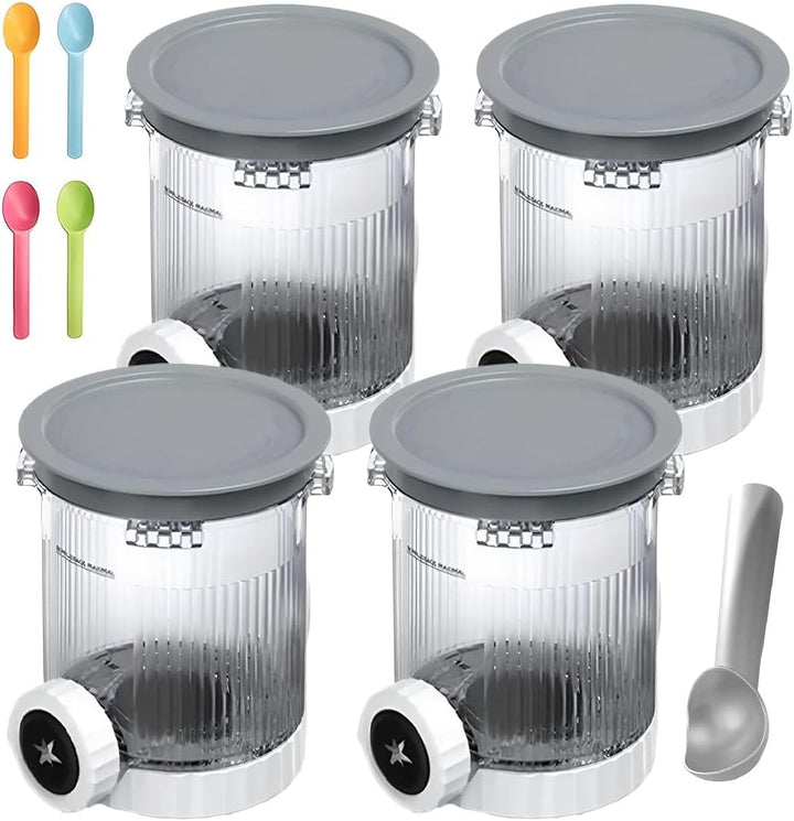 4 Stück Ninja Swirl Creami Behälter mit 5 Löffeln, 500ml Eisbehälter für Ninja Creami NC701 & NC700