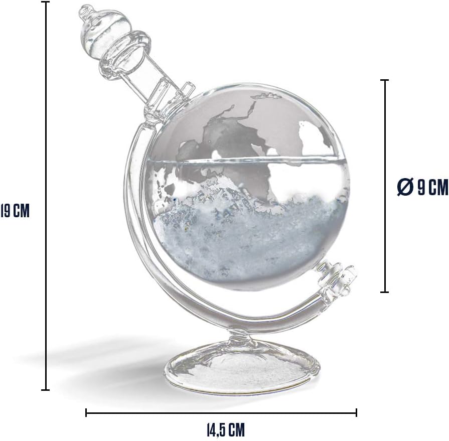 MikaMax - Storm Glass Globe - Wettervorhersage Globus - Wetterglas - Barometer - 19 x 15 x 10 cm - O