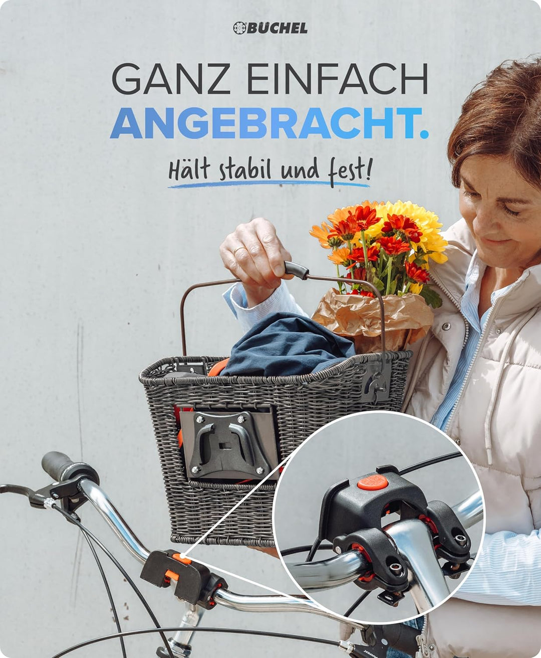 Büchel Fahrradkorb Vorne aus Polyrattan I mit innovativer Schnell-klick Halterung I Fahrrad Korb für