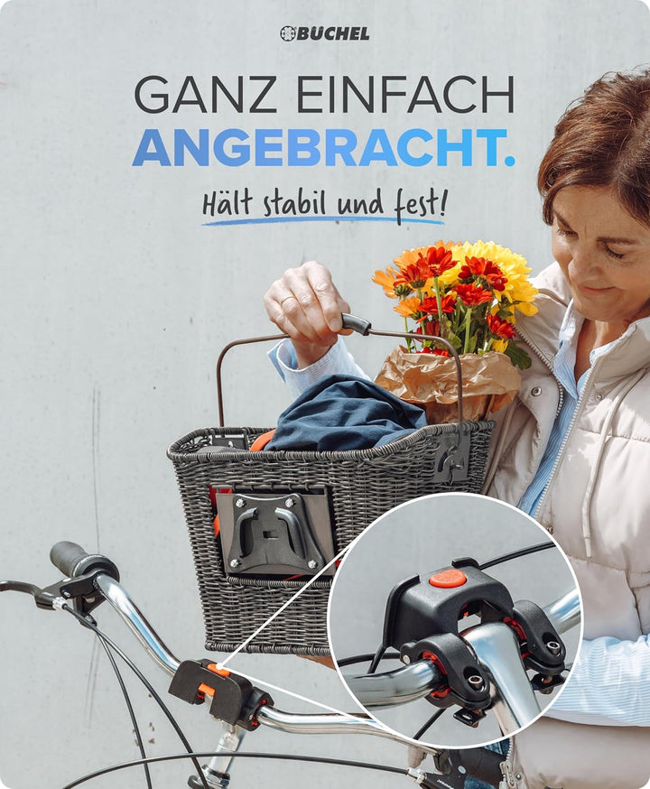 Büchel Fahrradkorb Vorne aus Polyrattan I mit innovativer Schnell-klick Halterung I Fahrrad Korb für