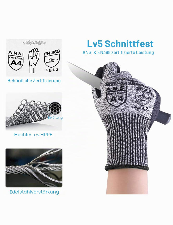 Donfri 5 Paar Schnittschutzhandschuhe Arbeitshandschuhe herren winter，handschuhe schnittfest garten