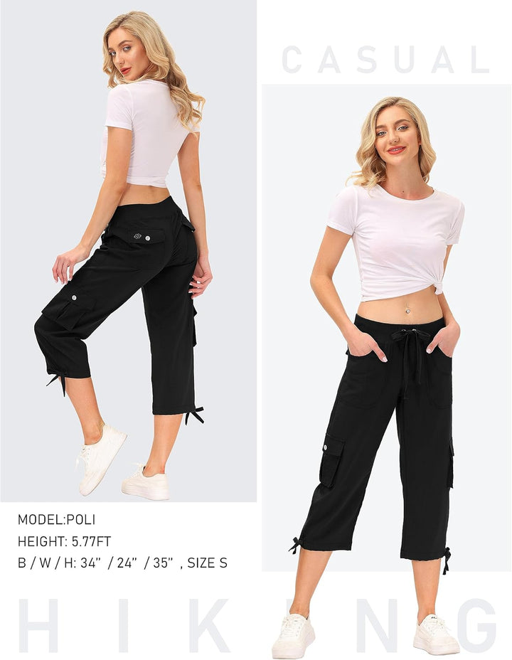 JINSHI Hosen Damen Sommer Cargohose 3/4 Lange Hosen Caprihose Freizeithose Outdoorhose Wanderhose mi