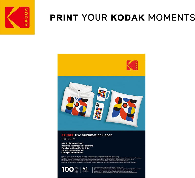 KODAK Sublimation papier Thermotransferpapier DIN A4, 100 Blatt，100g/㎡ für Tintenstrahldrucker mit S