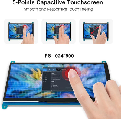 ELECROW Monitor Display Anzeigen IPS Bildschirm-7 Zoll 1024X600 HD TFT LCD mit Touchscreen für Himbe